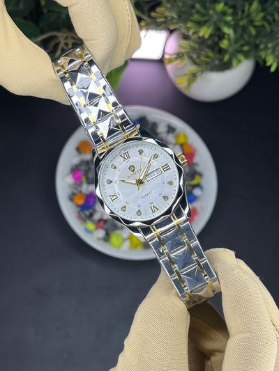 Binbond Day & Date Diamond Shape White Dial Edition - Premium (Steel Bracelet) Watch