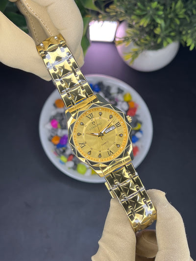 Binbond Day & Date Diamond Shape Golden Edition - Premium (Steel Bracelet) Watch