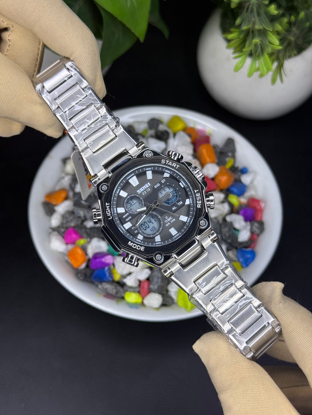 Skmei Analogue & Digital 2210 Silver - Premium (steel Bracelet) Original Watch