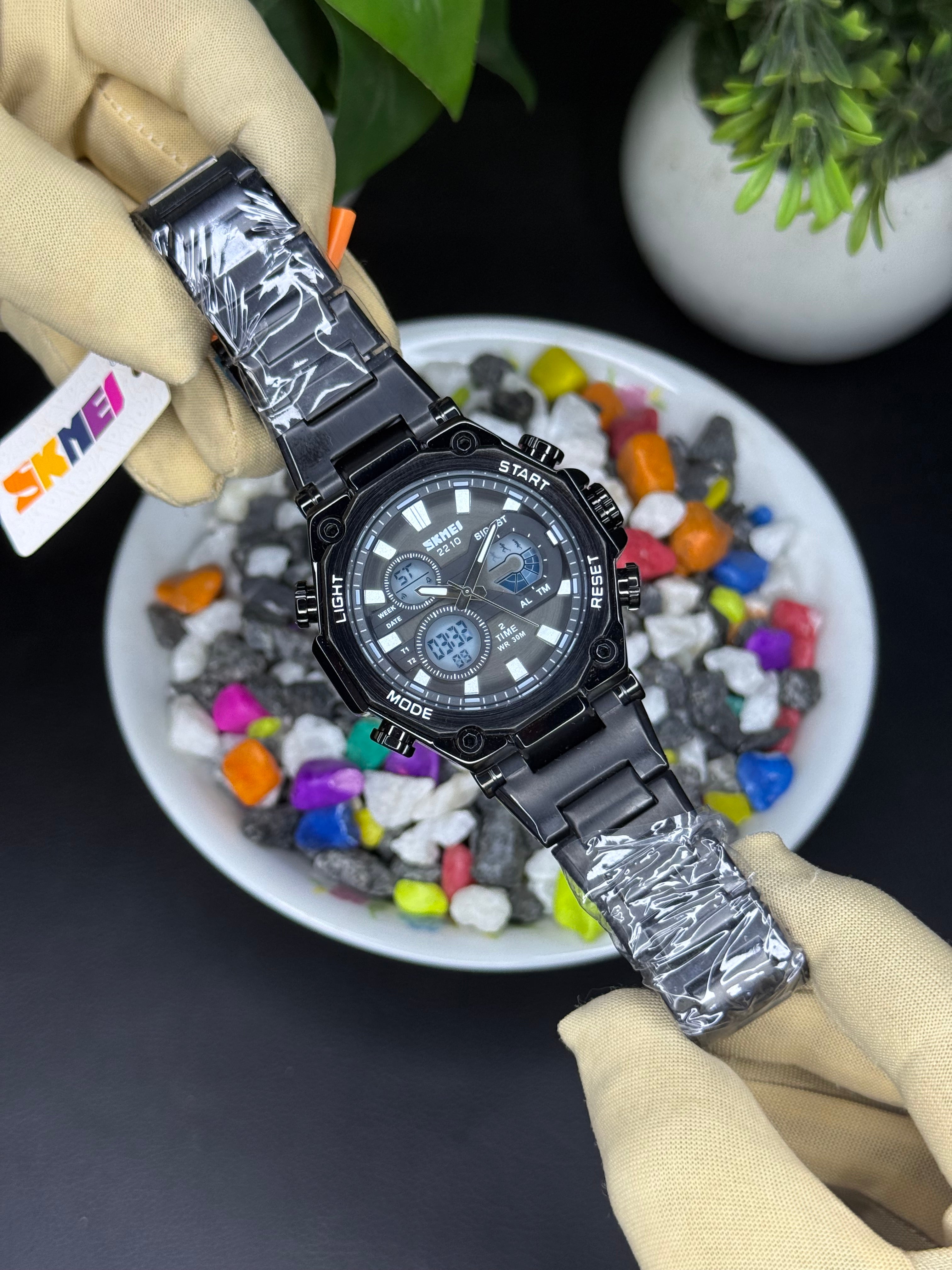 Skmei Analogue & Digital 2210 Black - Premium (steel Bracelet) Original Watch