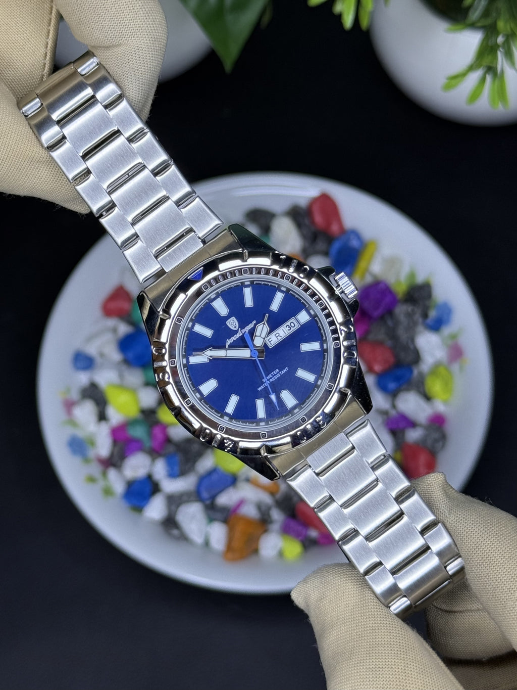 Poedagar Day & Date Silver Radium Dial - Premium (Steel Bracelet) Original Watch