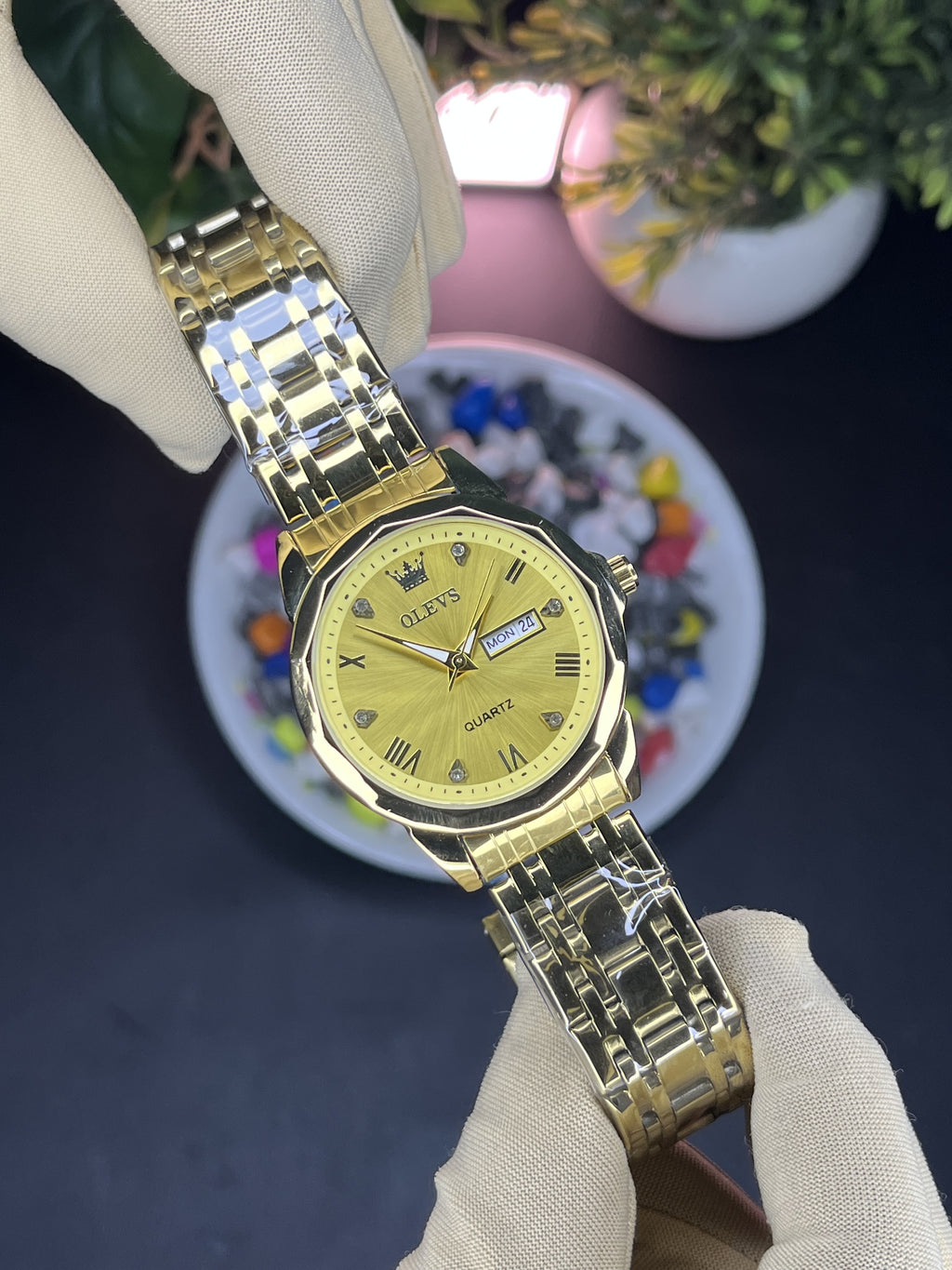 Olevs Day & Date Diamond Shape - Premium Steel Bracelet Watch