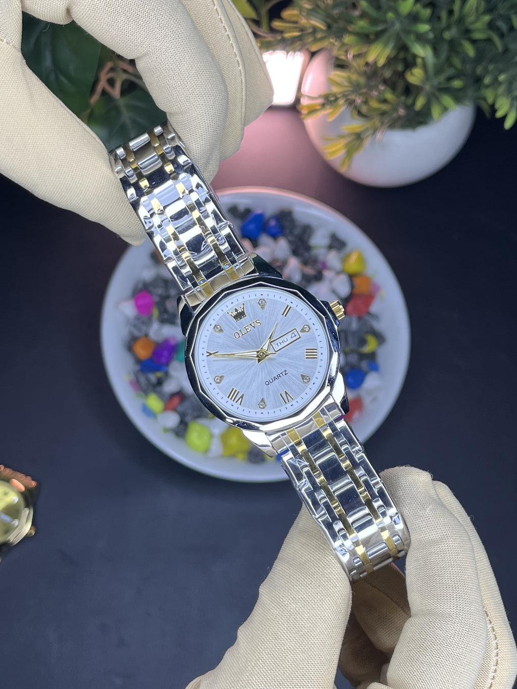 Olevs Day & Date Diamond Shape - Premium Steel Bracelet Watch