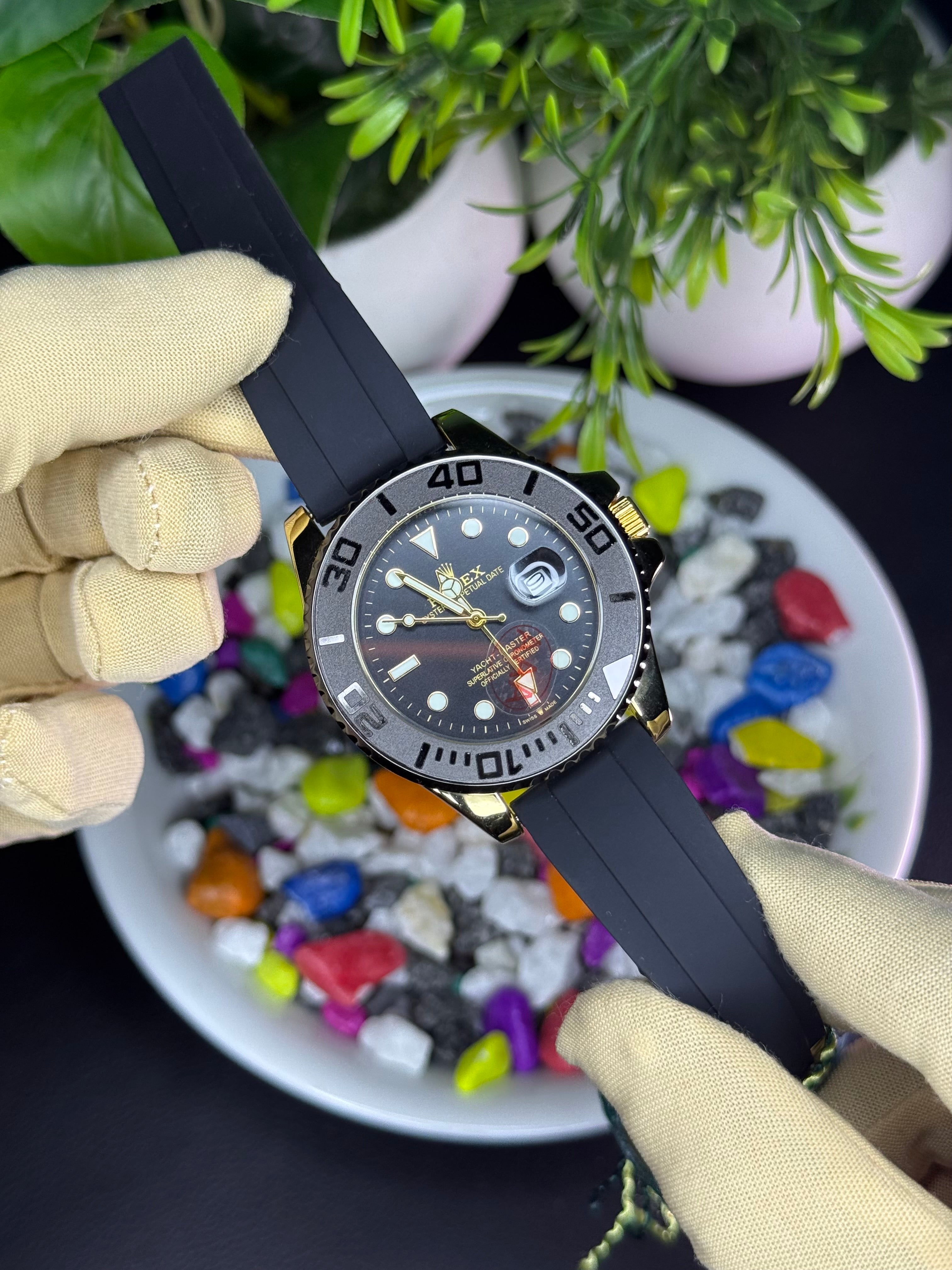 Rolex Yacht-Master Ceramic Rotatable Black Edition - Premium Silicon Strap Watch